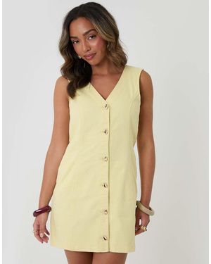Threadbare Denim V-Neck Mini Pinafore Dress - Natural