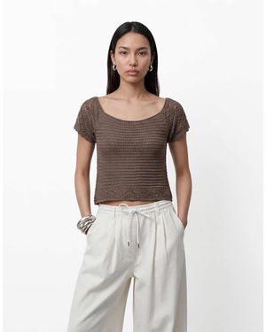 Noisy May Short Sleeve Knit Top - Brown