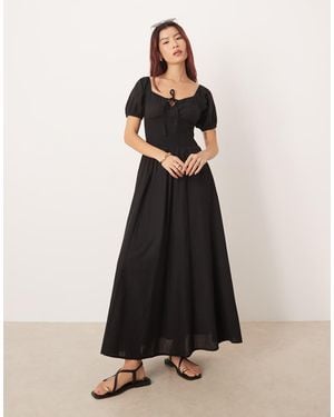 esmé studios Esmee Puff Sleeve Tie Front Maxi Beach Dress - Black