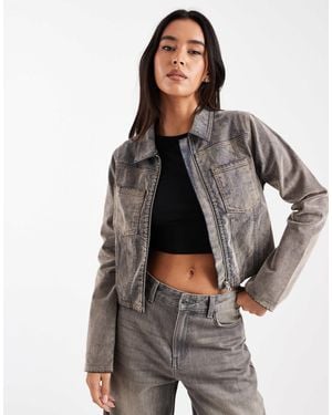 Collusion Fitted Flocked Denim Jacket With Contrast Stitching - Black