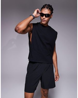 4505 Cotton Cropped Lifting Tank With Quick Dry Finish - Black