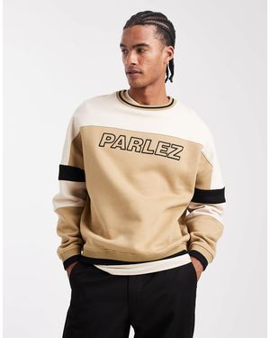 Parlez Oversized Crew Neck Color Block Panel Logo Sweatshirt - Natural