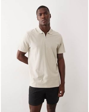 ASOS Regular Fit Polo With Zip - Natural