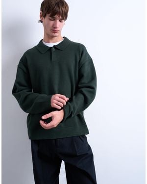 TOPMAN Knitted Smart Polo Sweater - Green