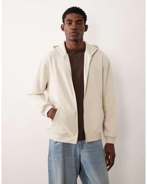 ASOS Essentials Relaxed Zip Through Hoodie - Natural