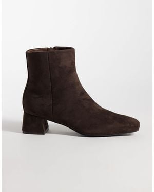 Glamorous Block Heel Mid Ankle Boots - Brown