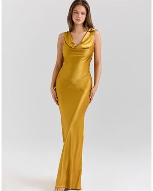 House Of Cb Safaira Amber Satin Draped Cowl Neck Maxi Dress - Metallic