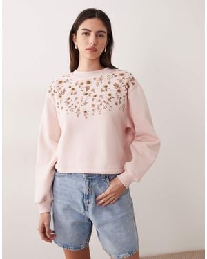 Miss Selfridge Floral Sweatshirt With Embellishment - Pink