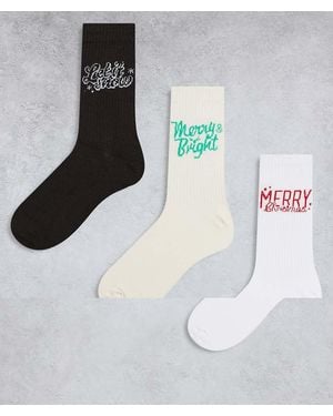 Jack & Jones 3 Pack Sports Socks With Christmas Prints - White