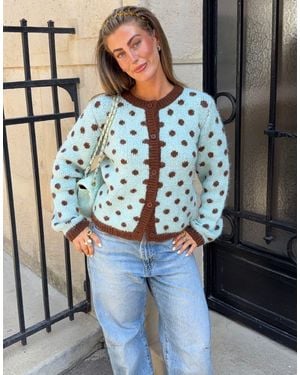 Kiwi & Co Gilet à pois avec bordures contrastantes et chocolat effet laine - Bleu