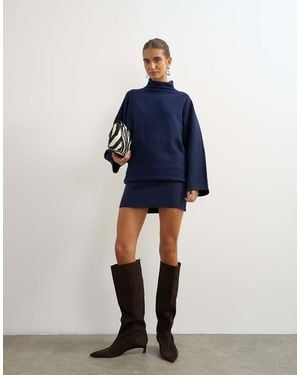 TOPSHOP Knitted Long Sleeve Mini Dress With Wool - Blue