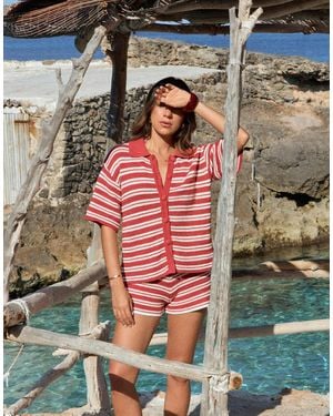 4th & Reckless Camisa Playera A Y Blancas Con Botones Y Solapas De Croché Rico En Algodón De X Luana Barron (Parte De Un Conjunto)-Rojo