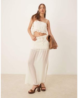 SNDY'S Shirred Detail Sheer Hem Maxi Skirt Co-ord - Natural
