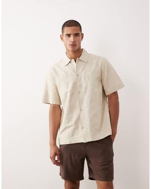 Mango Linen Blend Textured Floral Print Shirt - Natural