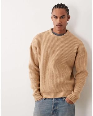 ASOS Extreme Oversized Boxy Fit Knitted Fisherman Rib Sweater - Natural