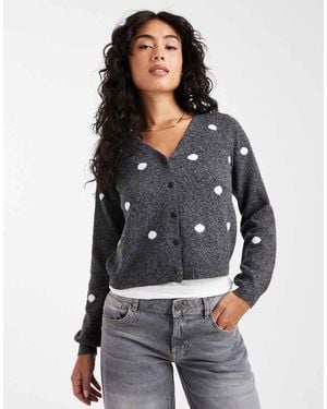 Vero Moda Cardigan Corto Morbido Scuro Mélange A Pois - Grigio