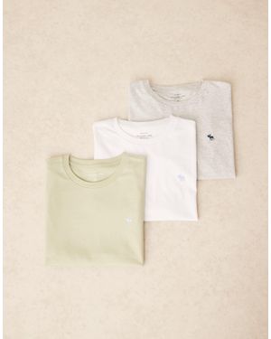 Abercrombie & Fitch 3 Pack Short Sleeve Icon Logo T-shirts - Natural