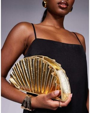 True Decadence Metallic Pleated Clutch Bag - Black