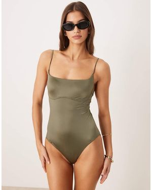 Calvin Klein Luxe Sheen One Piece Swimsuit - Green