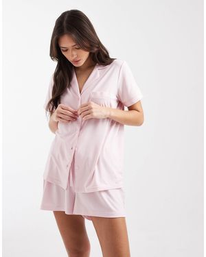 Loungeable Super Soft Jersey Short Sleeve Shirt & Shorts Set - Pink