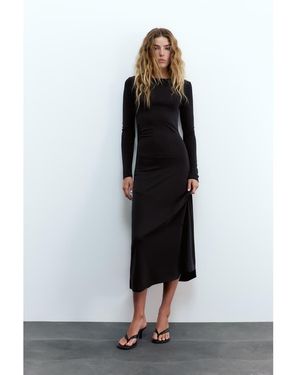 Pull&Bear Draped Midi Dress - Black