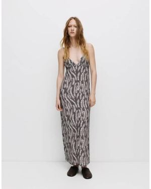 Pull&Bear Printed Midi Dress - White