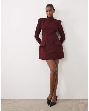 Bardot High Neck Shoulder Pad Front Pocket Detail Mini Dress - Red