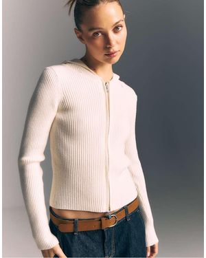 Stradivarius Gebreid Vest Met Capuchon Met Imitatiebont - Grijs