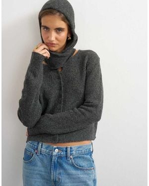 TOPSHOP Knitted Scarf Cardigan With Wool - Grey