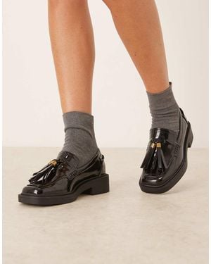 ASOS Matrix Square Toe Tassel Detail Loafers - Black