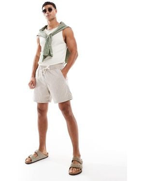 Hollister Pantalones Cortos A Cuadros Marrones Sin Cierres De Lino De - Blanco