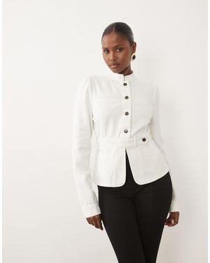 Lioness Brooklyn Mandarin Collar Denim Utility Jacket - Natural