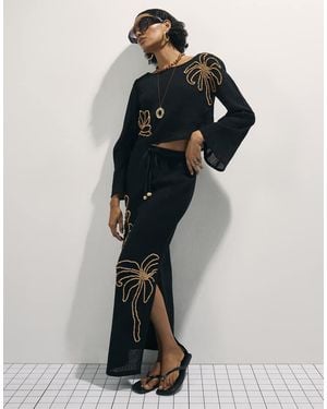 River Island Cotton Beaded Knit Top - Black