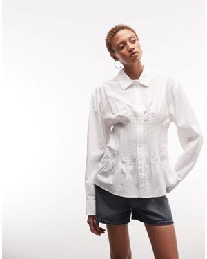 Weekday Cinched Shirt With Rouching And Peplum Hem - White