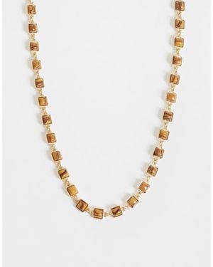 ASOS Faux Tigers Eye Stone Set Necklace - Metallic
