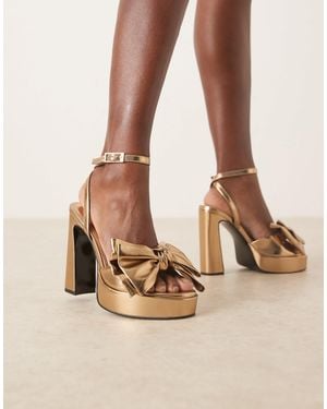 ASOS Nala Oversized Bow Platform Heel Sandals - Natural