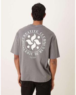 SELECTED Oversized T-shirt With Creative Club Back Print - Grey