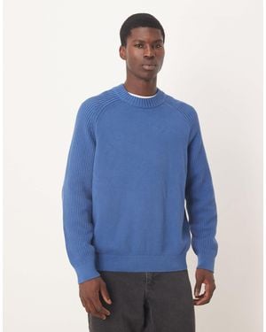 SELECTED 100% Cotton Ribbed Knit Sweater - Blue