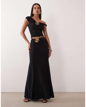 ASOS Co-ord Slinky Hardware Detail Gathered Waist Maxi Skirt - Green