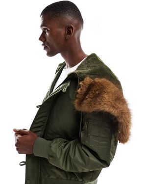ASOS Oversized Ma1 Bomber Jacket With Faux Fur Hood - Green