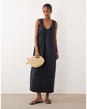 ASOS Ruched Plunge Barrel Midi Dress - Black