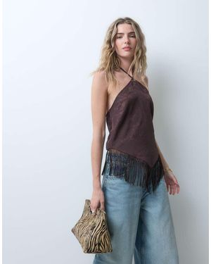 ASOS Satijnen Halternek Top Met Strik En Franjedetails - Blauw