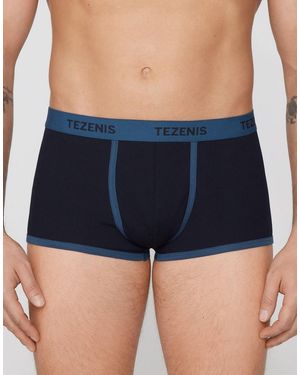 Tezenis Ribbed Cotton Boxers With Logo Elastic - Blue