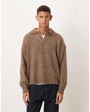 ASOS Super Oversized Boxy Fit Knitted Notch Neck Polo - Brown