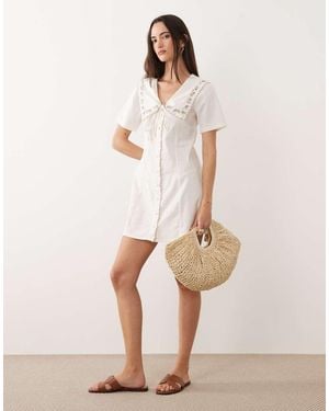 Brave Soul Button Front Mini Tea Dress - Natural