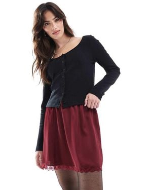 Wednesday's Girl Lace Trim Satin Mini Skirt - Red