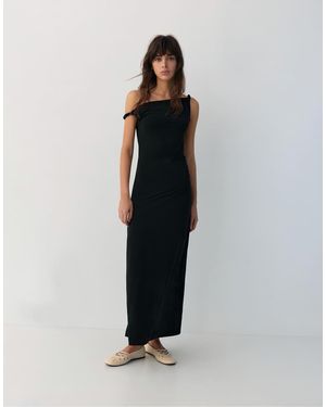 Pull&Bear Asymmetric Midi Dress - Black