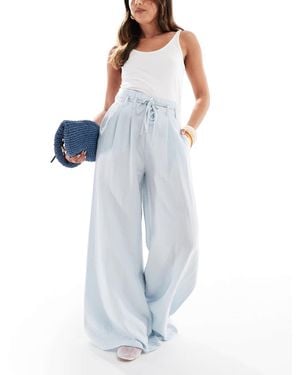 Stradivarius Paperbag Wide Leg Trouser - Blue