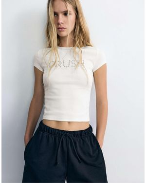 Pull&Bear Slim fit t-shirt mit stern-print - Weiß