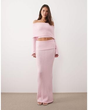 Wanderdoll Yasmin Boucle Knit Dramatic Foldover Maxi Skirt Co-Ord - Pink
